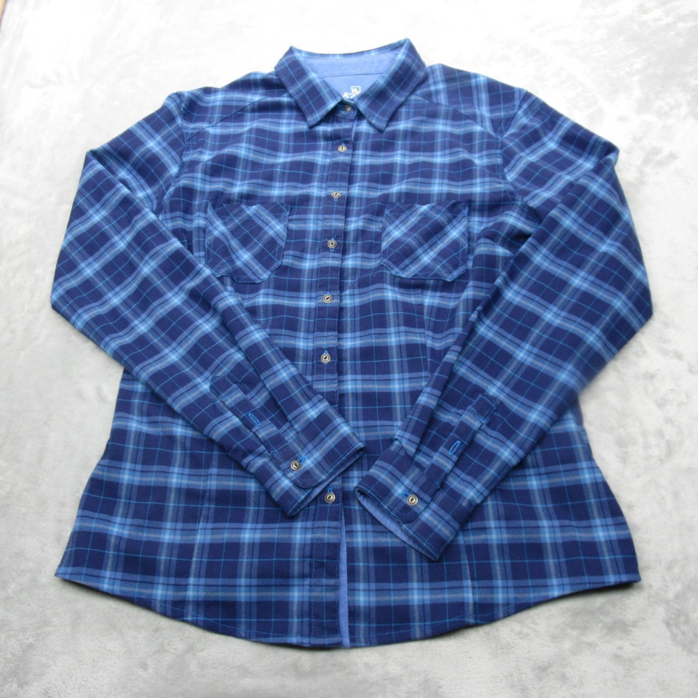 Kuhl Shirt Womens Large Blue Plaid Flannel Pockets Button Up Long Sleeve Casual - Picture 2 of 12